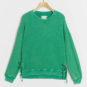 Saturday/Sunday ANTHROPOLOGIE Green Aliana Waffle Knit Pullover size XS